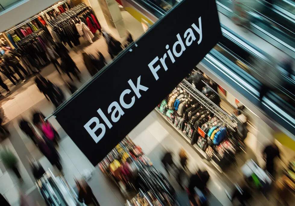 Overhead image of retail store and sign reading 