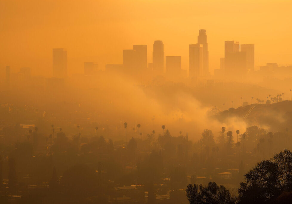 Image of the haze and smoke covered suburbs around Los Angeles